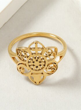 Fashion Titanium Steel Ring Hollow Flower Ring Cold Style Fi