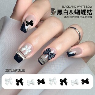 Resin Nail Art Black Bowknots White Decorations Japanese and