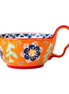 Bohemian Style Handpainted Ceramic Bowl with HandleBohemian
