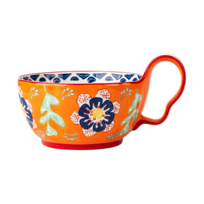 Bohemian Style Handpainted Ceramic Bowl with HandleBohemian