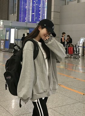 Zipper Hoodie Casual Thin Jacket Solidcolor Sweatshirt for W