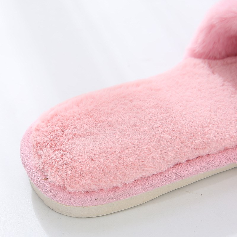 Winter Cotton Slippers AntiSlip Faux Rabbit Fur OneWord Flat