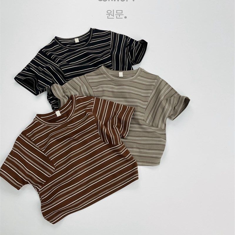 Kids Striped Cotton Breathable Short Sleeve TShirts for Summ