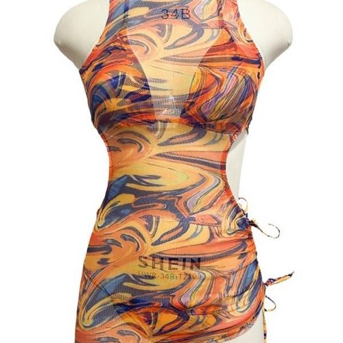 Swimwear Bikini Set for Women Hollow Straps Drawstring Mesh