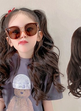 2nd Type Kids Wig Girls Bandage Ponytail Black MidLong Curly