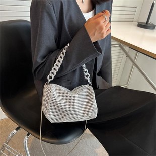 Stylish Bag Faceted Dazzling Handbag Shoulder Diamond Chain