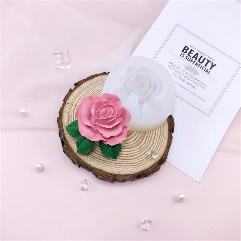 Large 2D Rose w Leaves Silicone Mold DIY ChocolateFondantBak