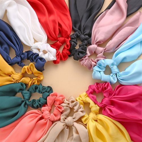 Korean Fashion Knotted Ribbon Satin Silk Smooth Square Scarf