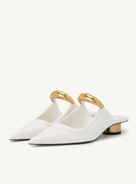 Simple Pointed Mule Slippers Womens French Chunky Mid Heel M