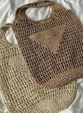 Largecapacity Straw Woven Bag Handmade Crochet Beach Bag for