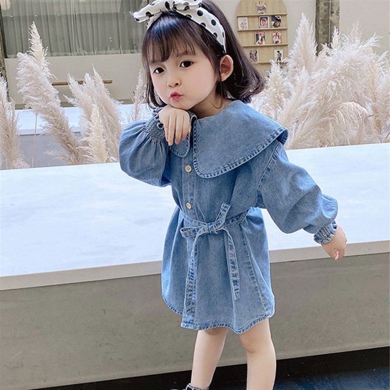 Fall Girls Denim Dress Autumn Casual Fashion Toddler Long Sl