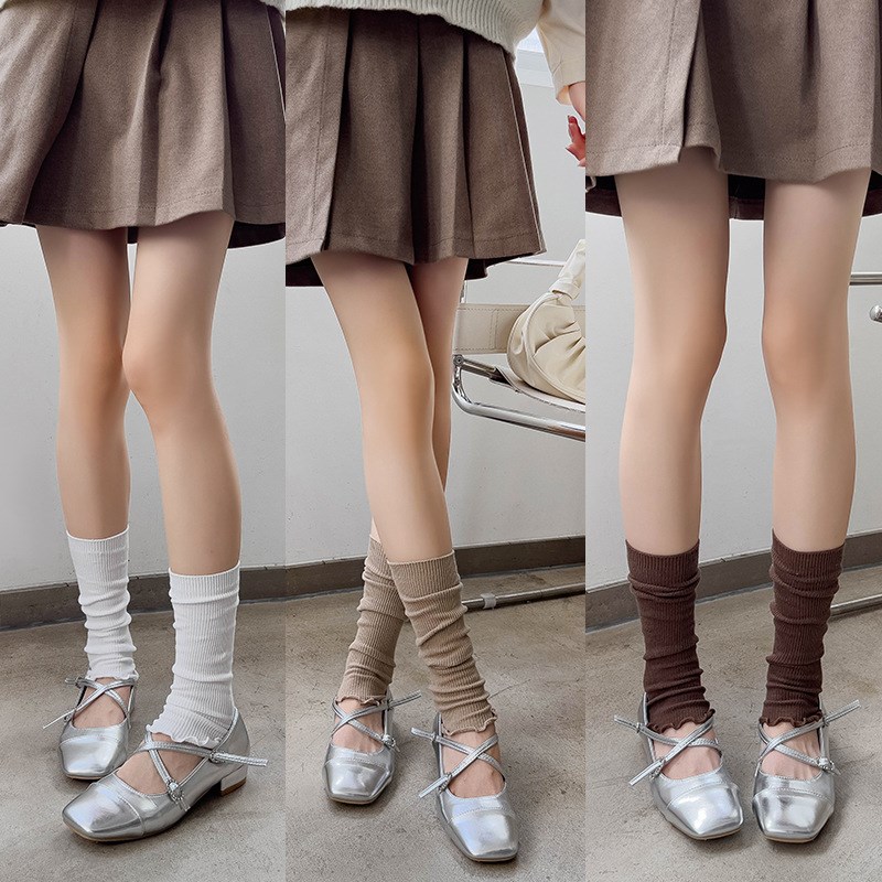 Ballet Style Ribbed Lace Trimmed Leg Socks Y2K White Footed