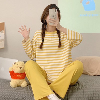 Warm Pajamas with Builtin Bra for Women Striped Long Sleeve