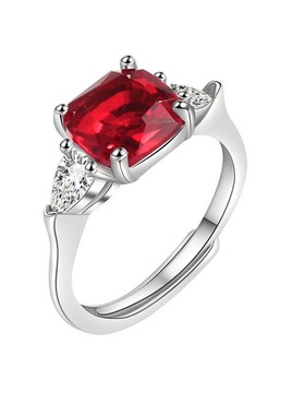 Simulated Zircon Ring Womens Wedding Princess Square Red Col