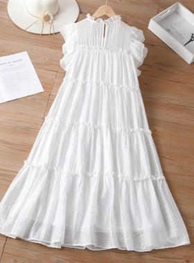 Sweet French Sleeve White Dress Summer Muffler Trim Agereduc