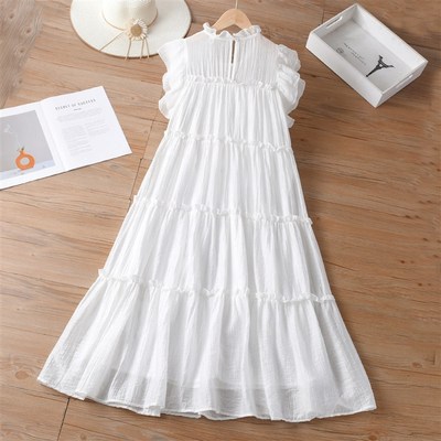 Sweet French Sleeve White Dress Summer Muffler Trim Agereduc