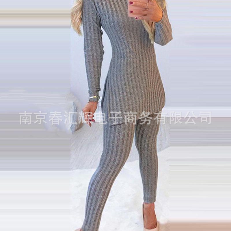 Knitted Set MidLong Slit Top Skinny Pants Knitwear Set MidLe
