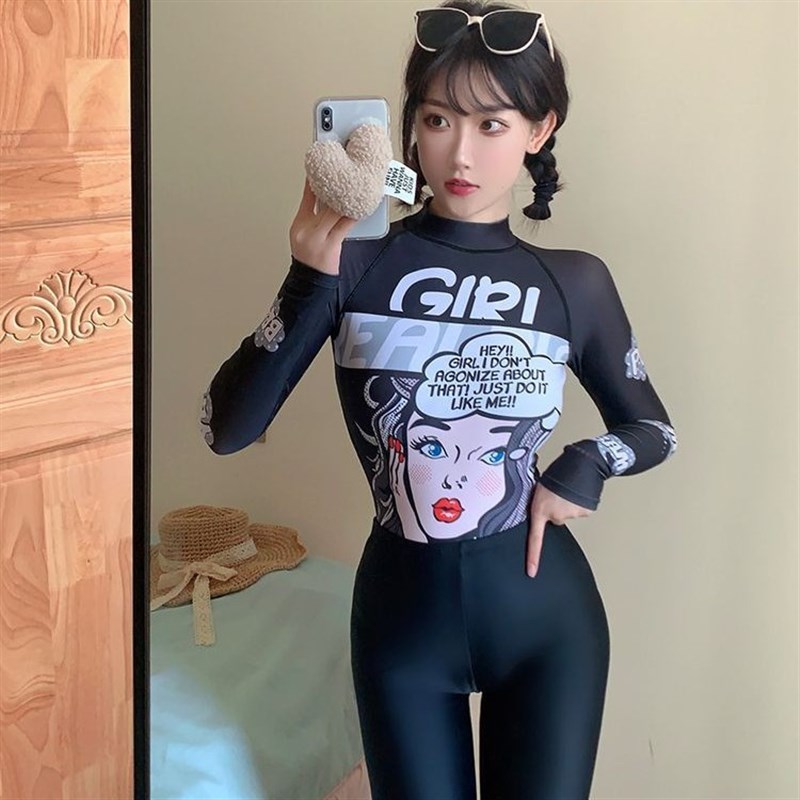 Sexy Surfing TwoPiece Swimwear with Zipper Long Sleeve Long