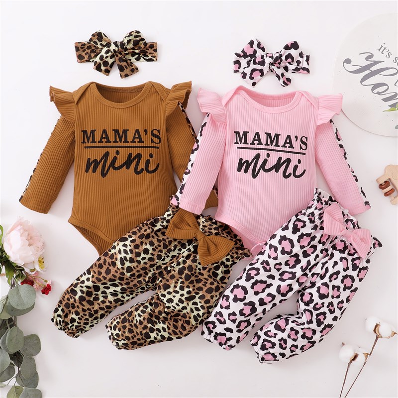 INS Infant Sets SpringFall Ribbed Long Sleeve Bodysuit Leopa
