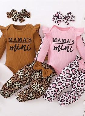 INS Infant Sets SpringFall Ribbed Long Sleeve Bodysuit Leopa