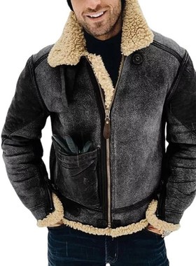 2025 Mens Jacket Faux Leather Velvet Artificial Fur OnePiece