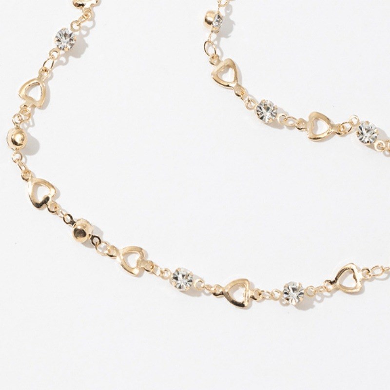 Long French Style Full Diamond Tassel Necklace Hollow Hearts