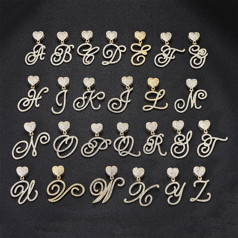 Alloy Full Diamond Cuban Chain 26 Graffiti English Alphabet