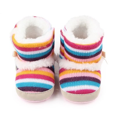 Winter Rainbow Striped Bow Baby Walker Shoes Infant Learning