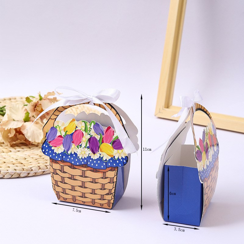 Colorful Flower Basket Handheld Candy Snack Box Wedding Part
