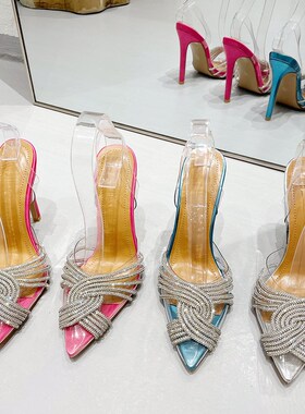 High Heel Pointed Transparent Womens Shoes with Rhinestone W