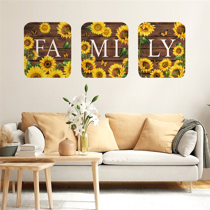 ATW8027 Threepiece English FAMILY Sunflower Wall Sticker for