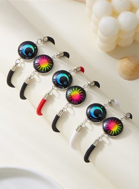 Round Luminous Bracelet Stainless Steel Time Gem Braided Rop