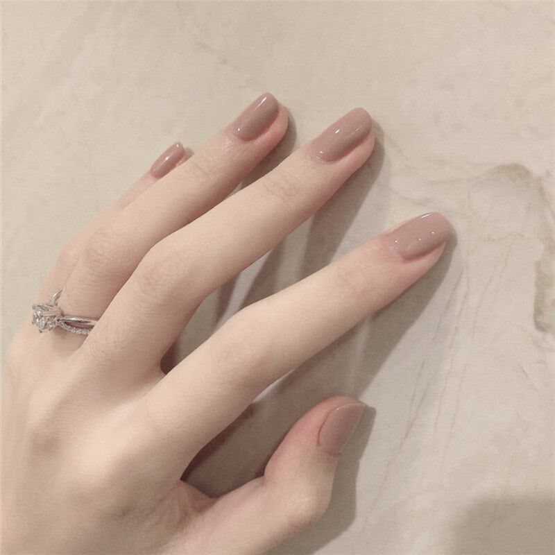 CS96 Light Khaki Square False Nail Tips Wearable Nail Sticke