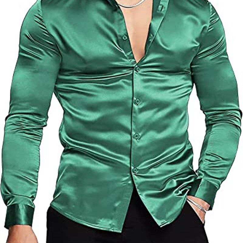 Mens 70s Disco Shirts 2025 Shiny Casual Long Sleeve Tops