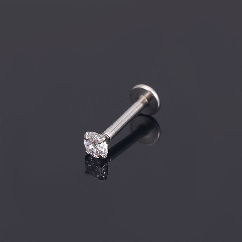 Stainless Steel Internal Tooth AAA Zircon Lip Stud Titanium