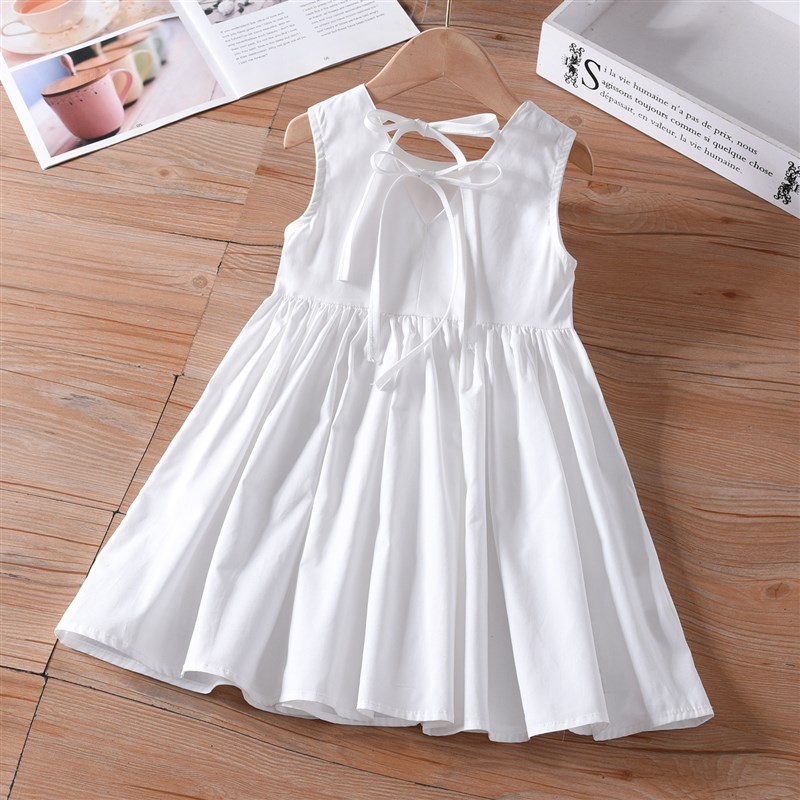 Girls Cotton Dress Summer Kids Sleeveless White Blank Prince