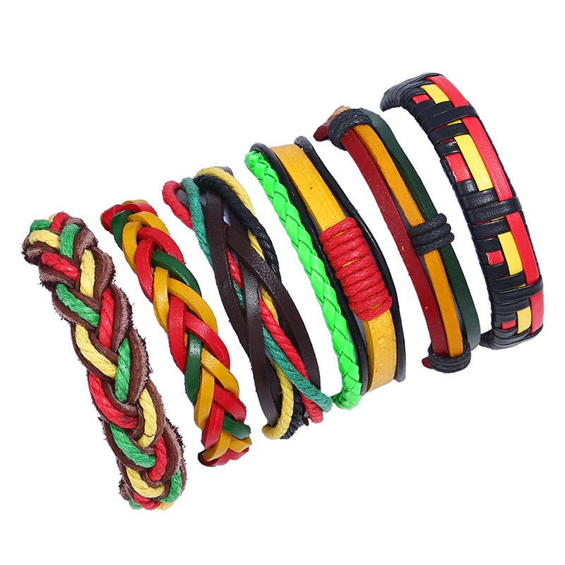 Punk Colorful 6Piece Leather Bracelet Retro Genuine Leather