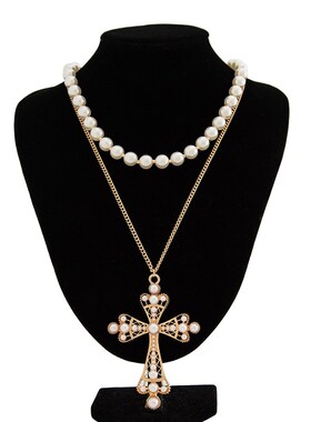 Hip Hop Pearl Cross Necklace Fashion Statement for MenExagge