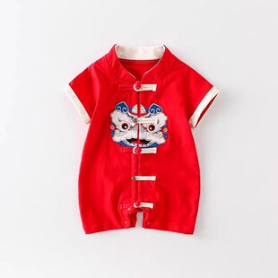 Chinese Style Infant OneYearOld Dress Red ShortSleeve Romper