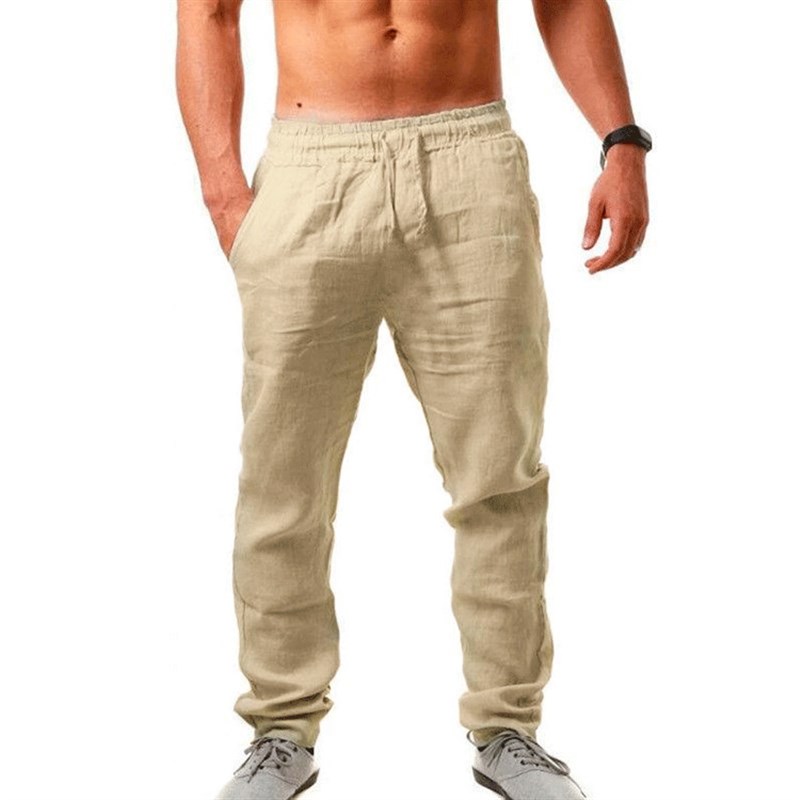 Mens Hip Hop Breathable Cotton Linen Sport Trousers Fashion