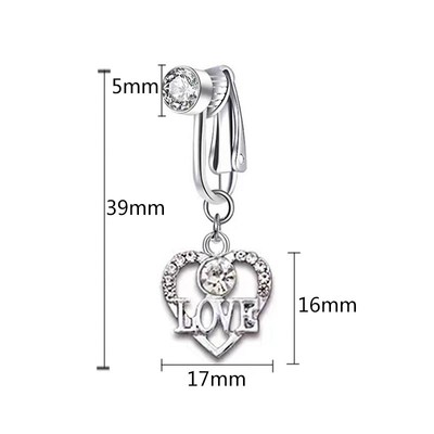 No Piercing Belly Button Rings Rhinestone LOVE Letter Fake B