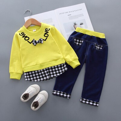 New Kids Autumn Clothing Fake TwoPiece Long Sleeve Tops Pant