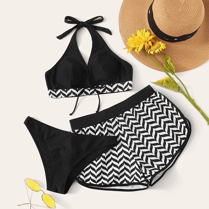 Sexy Strappy Bikini Swimwear Set for Women 3Piece MultiColor