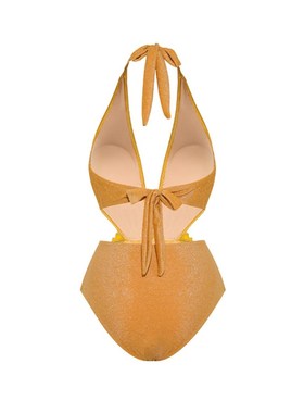 European American Gold Glossy Onepiece Swimsuit Womens Halte