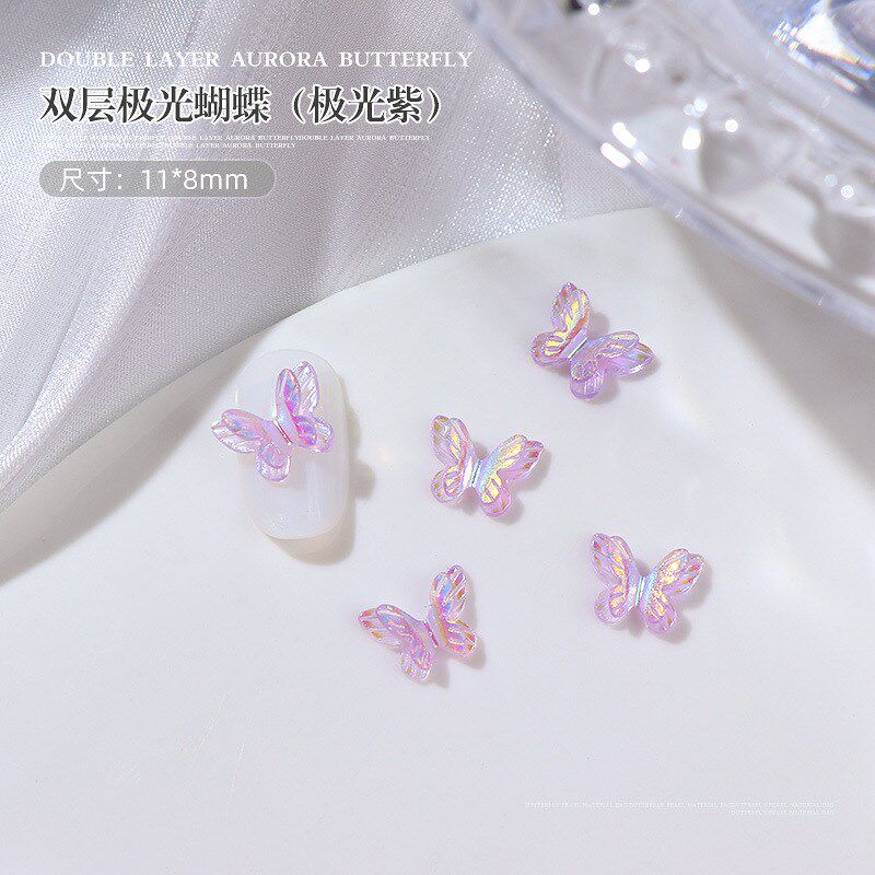 Double Layer Aurora Butterfly Nail Art Decoration Summer 3DB