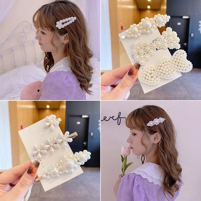 Korean Pearl Hairpin Rhinestone Hair Clip Ins Alloy Duckbill