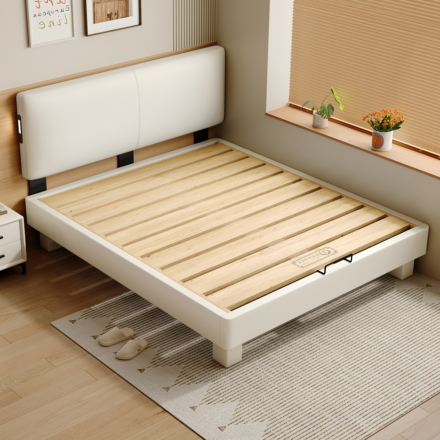 纯实木榫卯床伸缩床头小户型齐边薄床头静音互不干扰可定制床架