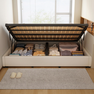 侧开气压无床头床箱体储物床小户型实木榻榻米带抽屉式高箱铁艺床