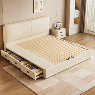 实木储物床小户型抽屉收纳床齐边薄床头可定制任意尺寸气压高箱床