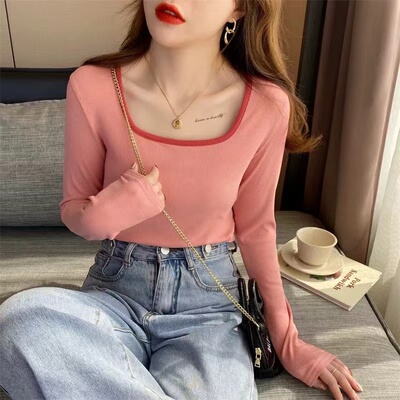 方领打底衫女西装内搭春秋2026年新款修身莫代尔长袖t恤早秋0111r